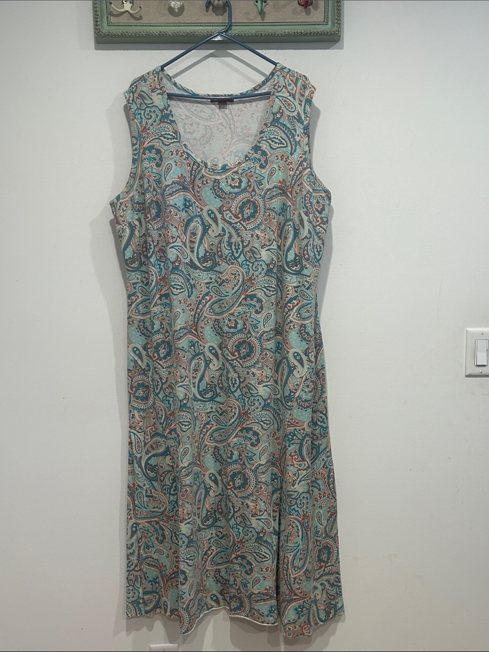 Jessica London Tiffany Teal Paisley Midi Dress with Cream Accents plus size 3XL